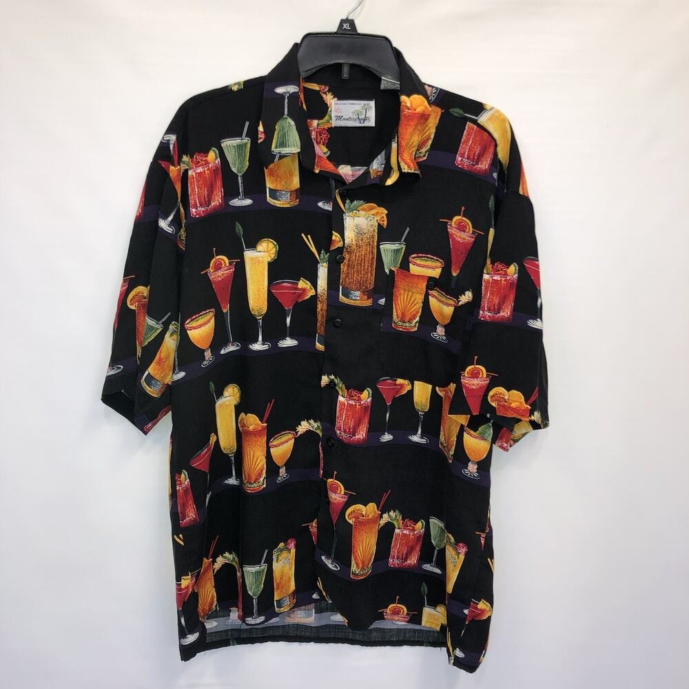 Monticerutti Button Up Adult XL Mens Short Sleeve 100% Rayon Graphic Print Shirt